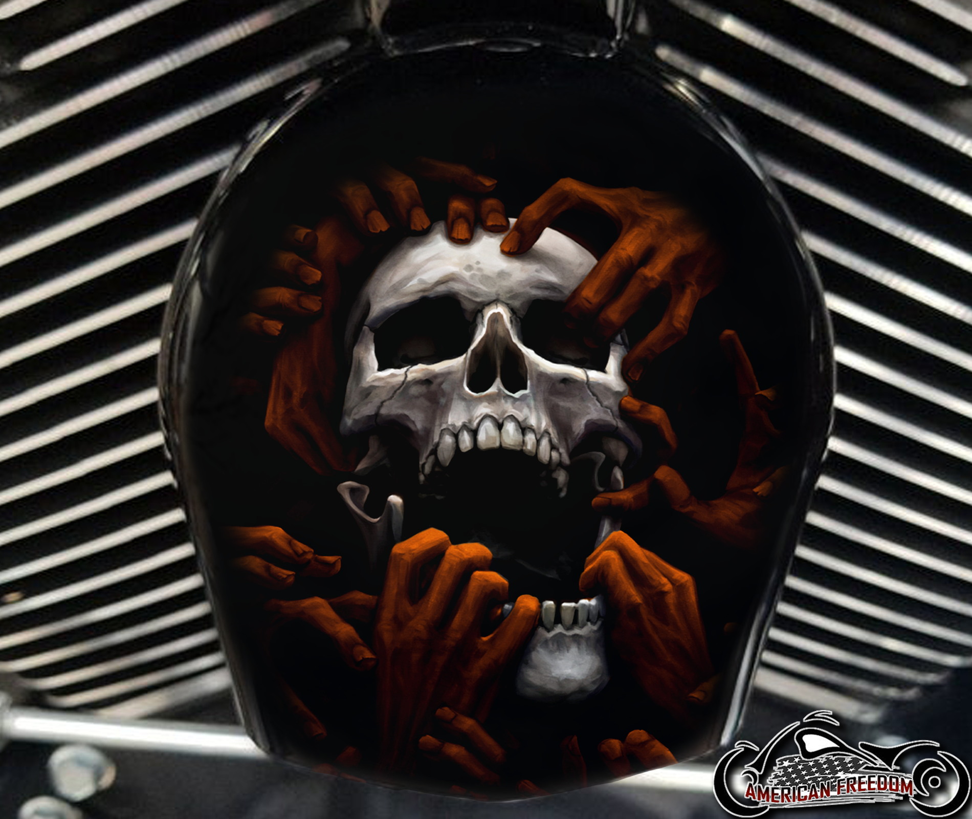 Custom Horn Cover - Torn Apart Skull Orange